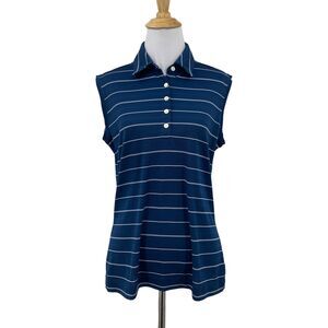 Nike Golf Polo Shirt Womens M Medium Navy Stripe Sleeveless Dri Fit Performance